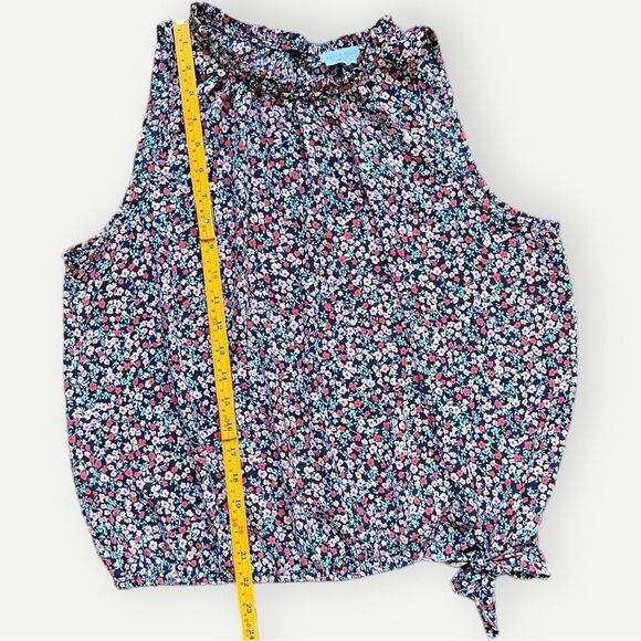 Sienna Sky Sleeveless Floral Colorful Tie Front Flowy Key Hole Blouse Top. Large - Picture 6 of 8